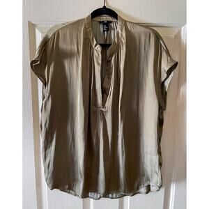 H&M Olive Green top, satin style dolman sleeve sz. 12